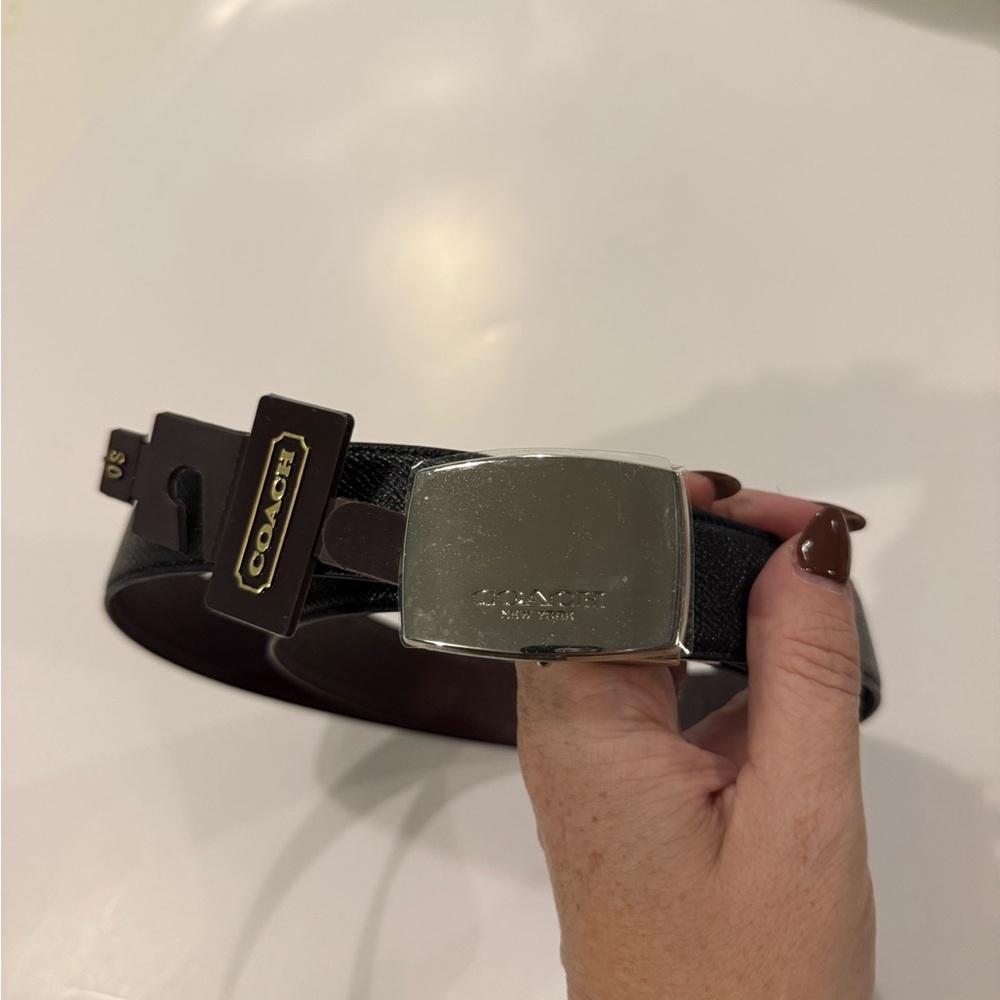 Coach Brown Leather Belt with Silver Buckle